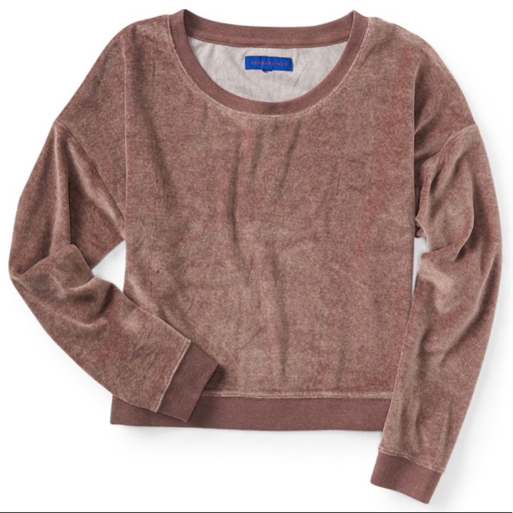 Aeropostale velour crop sweatshirt cocoa brown extra large XL style 1588 NWT